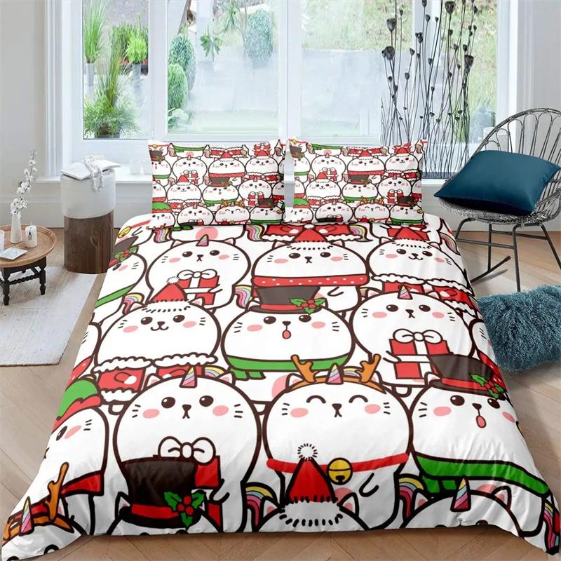 Cute Cat Cartoon Animals Children Girls Gifts for Bedroom Decorations Kawaii Duvet Cover Cartoon Pet Cat Theme Queen King Size