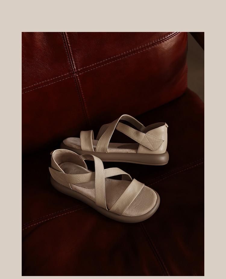 Frauen Sandalen: Weiche Sohle, Keine Laufmüdigkeit, Rindsleder erste Schicht, Kreuzriemen, Dicke Sohle, Lammfellfutter, Offene Hausschuhe, Lässiger Stil.