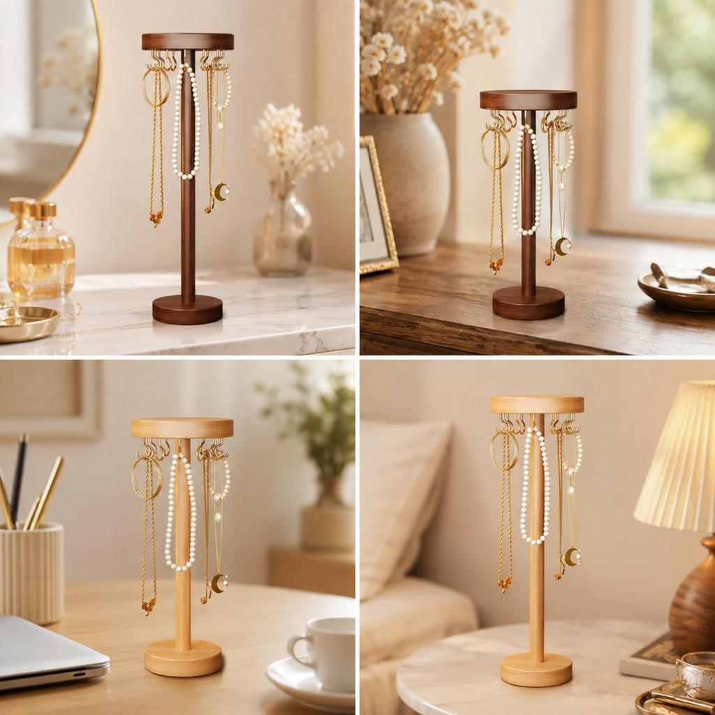 Tabletop Jewelry Display Stand Sturdy Freestanding Organizer with Hooks Compact Bracelet and