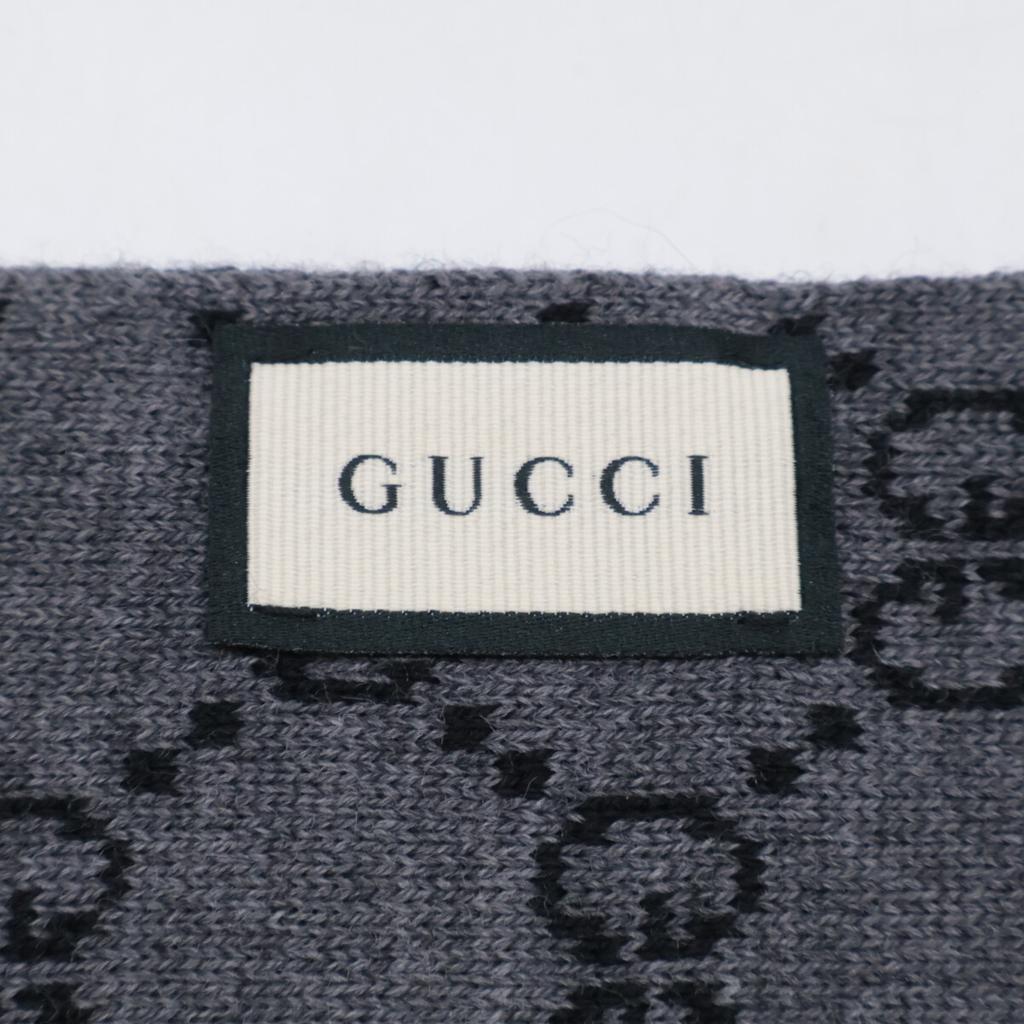 GUCCI GG logo Sherry line knit Scarf Black GreyUsed