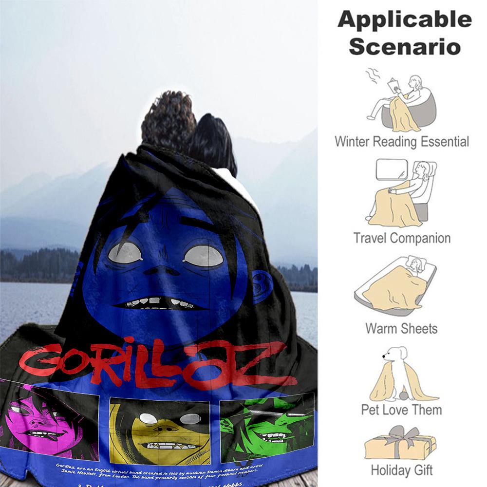 1pc Gorillaz Fictional Outdoor Blanket Lightweight Flannel, All-Season Use for Sofa, Bed, Travel, Camping, Living Room, Office, Couch076