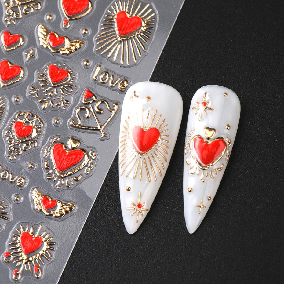 Xiaomi 2pcs 3D Heart Sun Star Nail Art Stickers Decals Gold Silver Red Romantic Valentine Adhesive Slider Charms 5D Nail Art Decoration