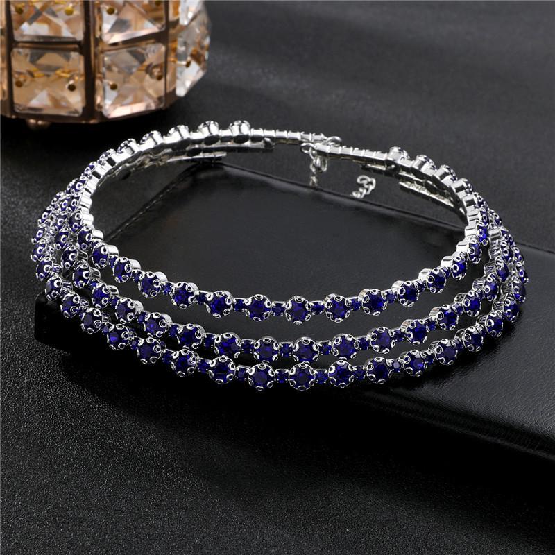 Koreanisches Braut-Funkel-Strassschmuck-Set, rundes Voll-Diamant-Armband, Ohrringe, Halskette Dreiteiliges Set