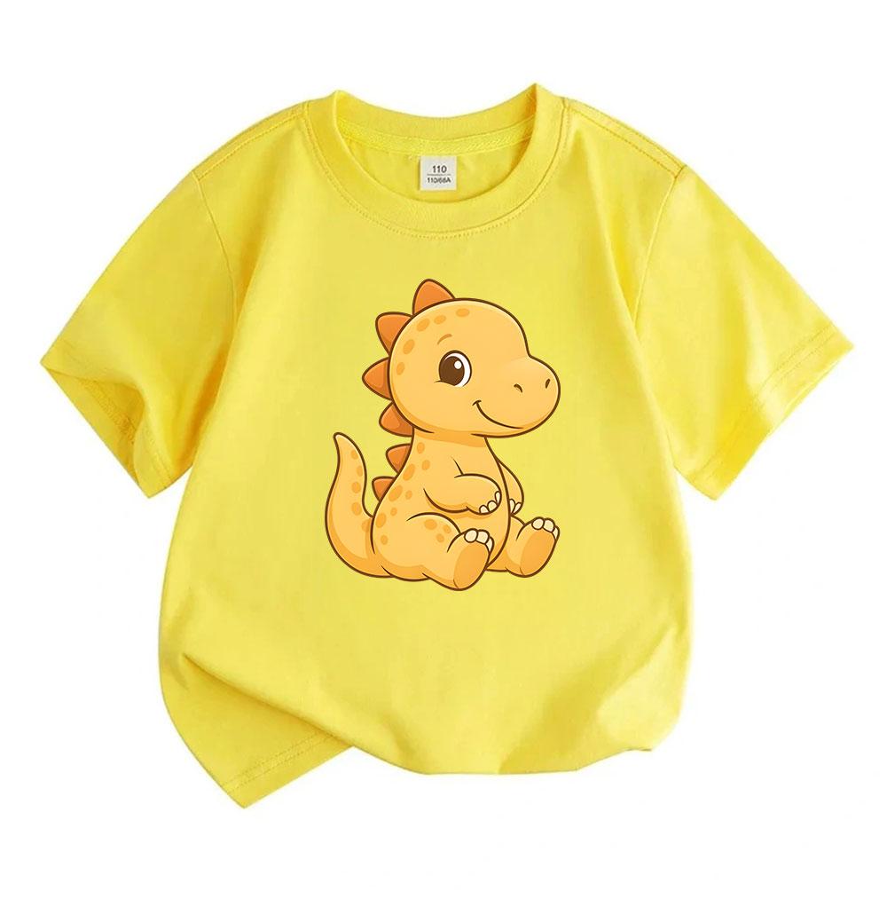 Cute Cartoon Dinosaur Print Kids T Shirt 100% Cotton O-Neck Short Sleeve Casual Summer Tee for Boys Girls Toddler Lightweight Soft Breathable Daily We