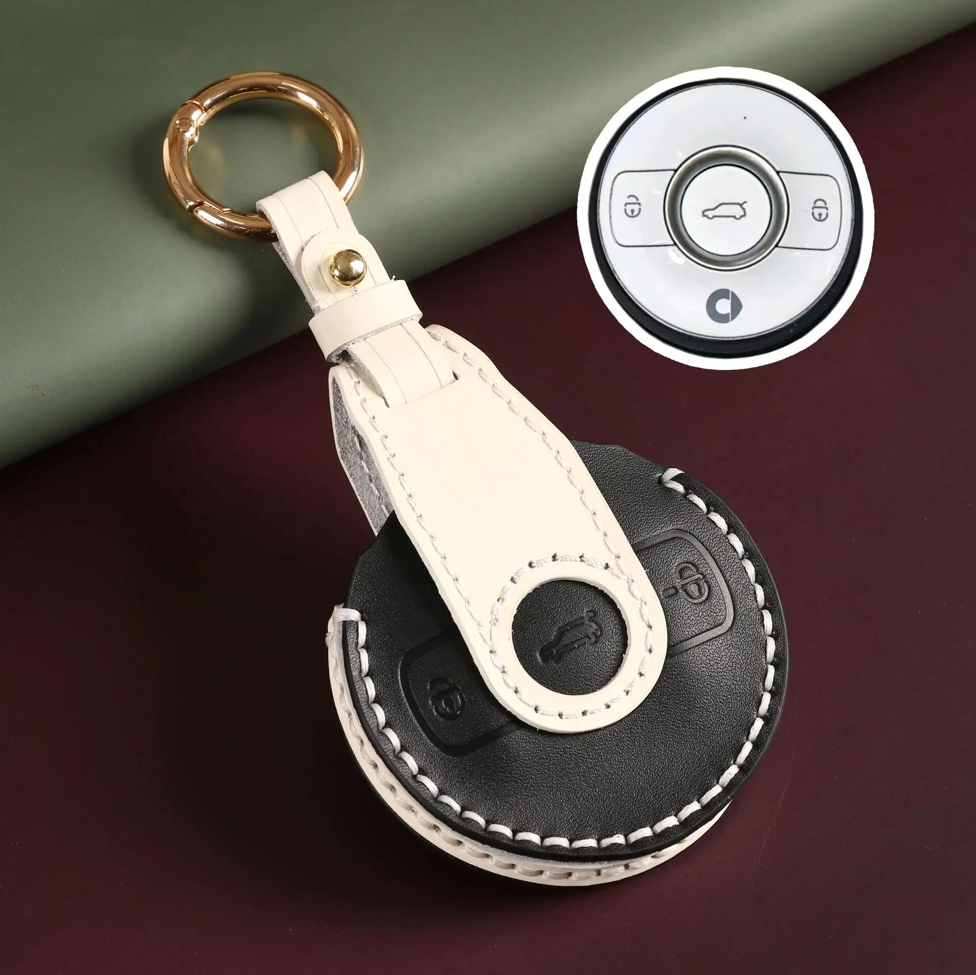 

Leather Car Key Cover Keychain Holder Case Protector for Mercedes Benz SMART Fortwo 1 BRABUS 1 Benz SMART 2022 2023 Accessories чорний
