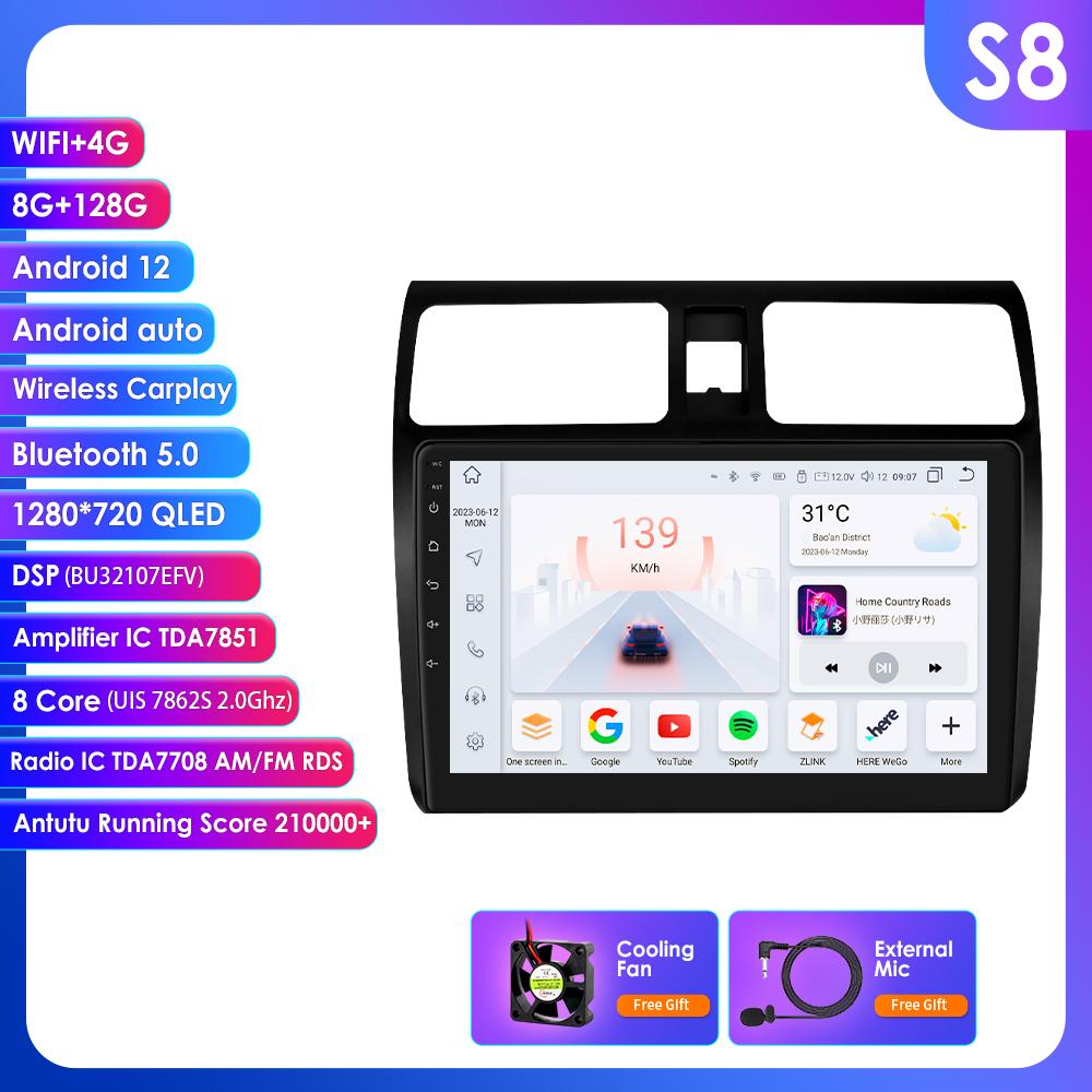 OSSURET Carplay 4G 2 Din Android 13 Car Multimedia Player for Suzuki Swift 2005-2010 Navigation GPS AutoRadio Stereo DSP BT SWC DVR Cam