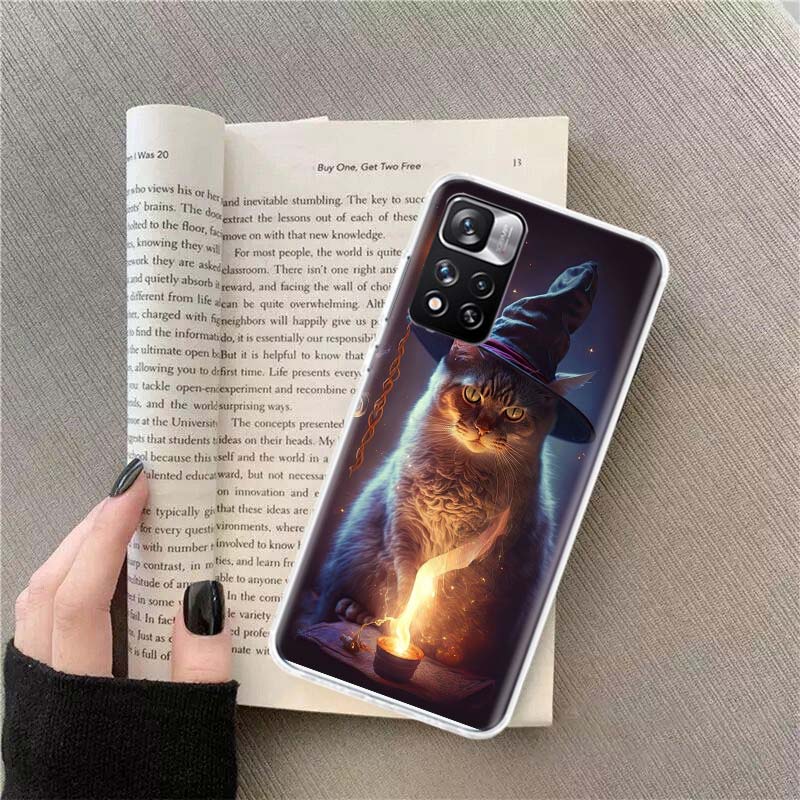 Halloween Magic Cat Phone Case For Redmi Note 13 12 Pro Plus 14 15 Pro 5G 11 11T 11E 11S 10 Pro 10S 9 9S Cover Cell Clear TPU Ca
