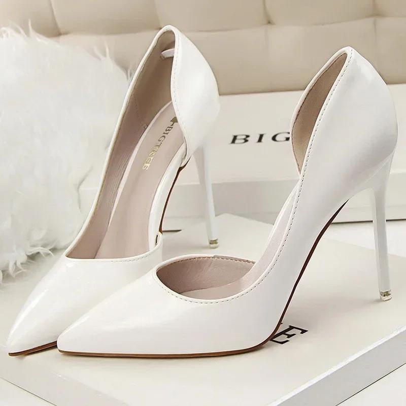 Women Patent Leather High Thin Heel Shoes Office Shallow Mouth Single Shoes Nightclub Party Wedding Banquet Gathering Lady Pumps
