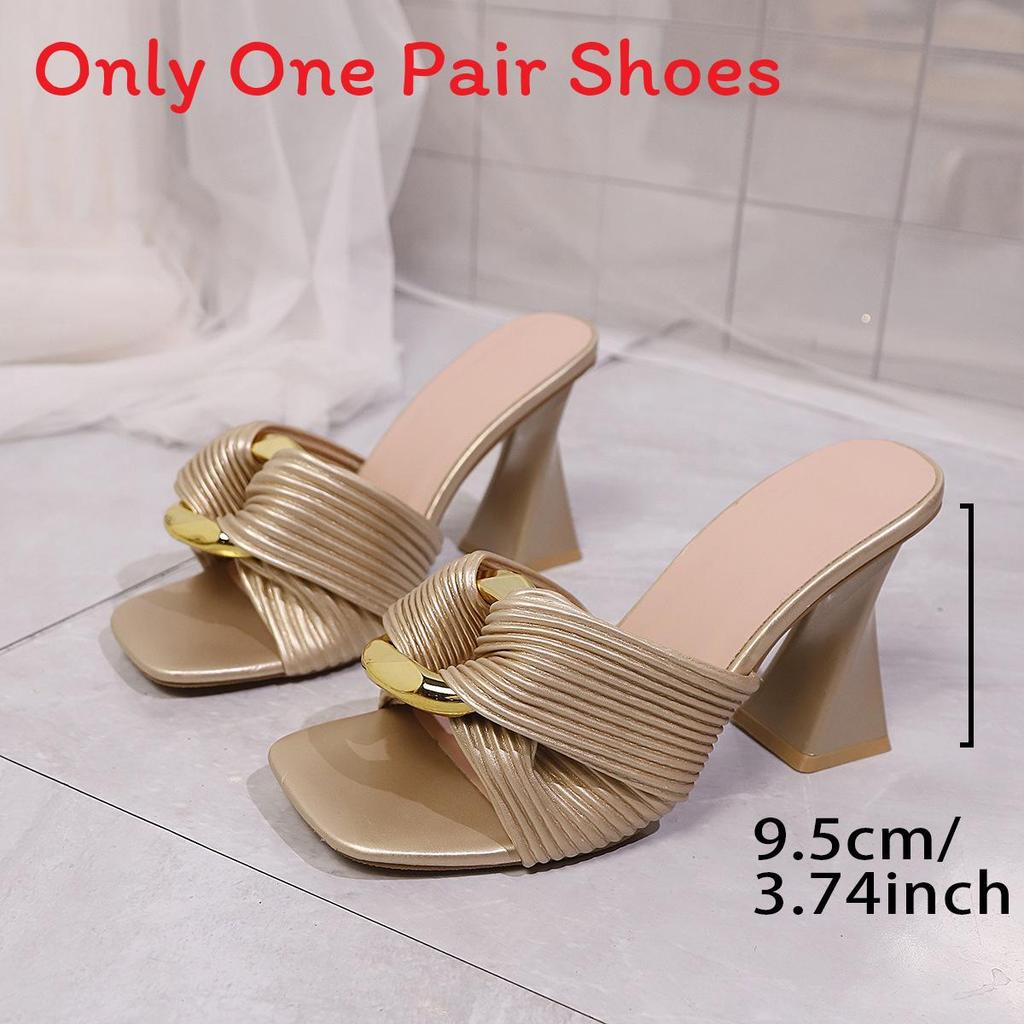 Style Square Toe High Heels With Metal Buckle For Summer Fashion Women