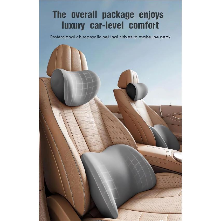 Car Headrest & Lumbar Support Cushion Ergonomic Car Seat Neck Back Rest Pillows Orthopedic Memory Foam Head Rest and Lower Lumbar Support Pillow Set