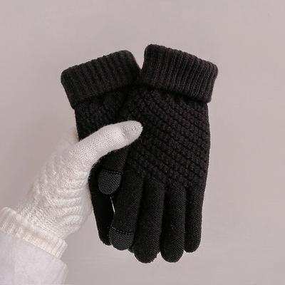 Cotton Gloves Touchscreen Gloves Cute Student Cycling Gloves Five,finger Knitted Cotton Gloves
