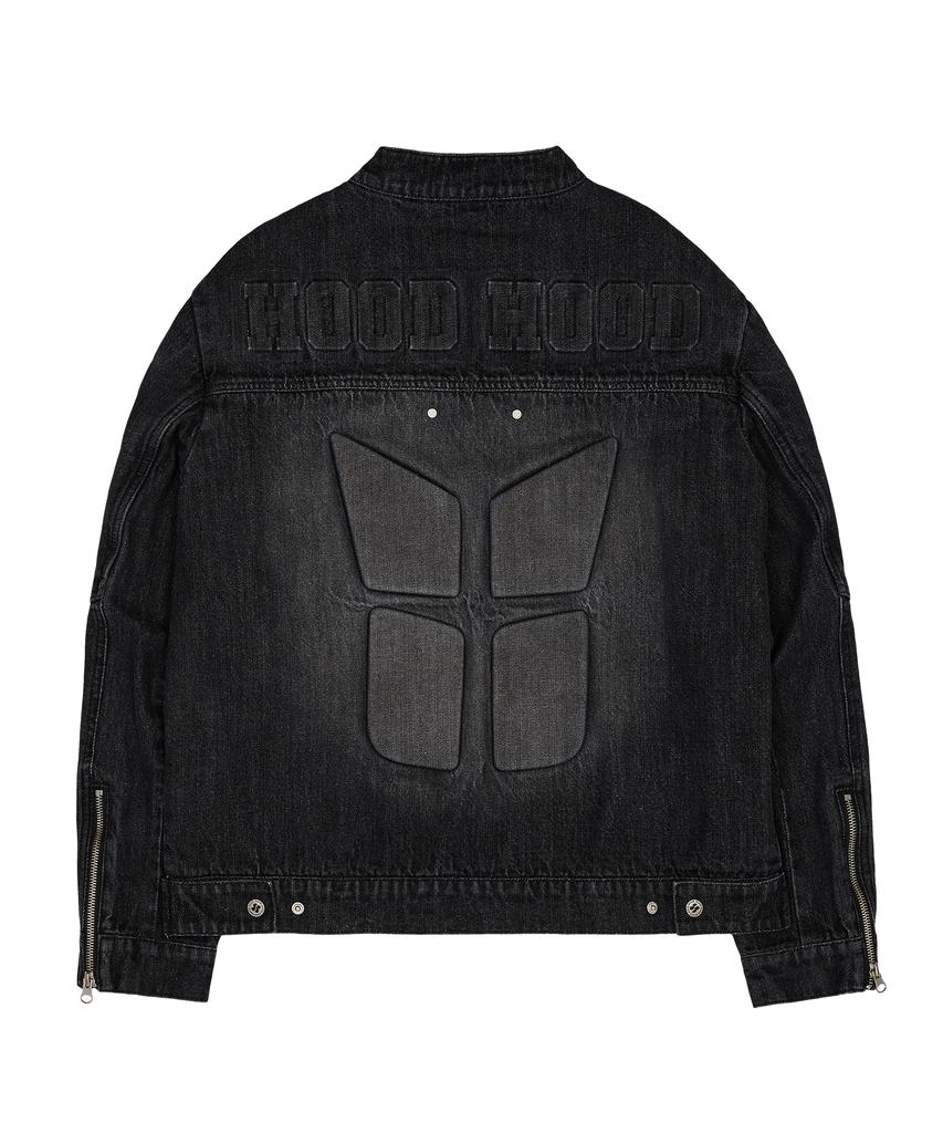 Hoodhood Embossed Denim Biker Jacket Black