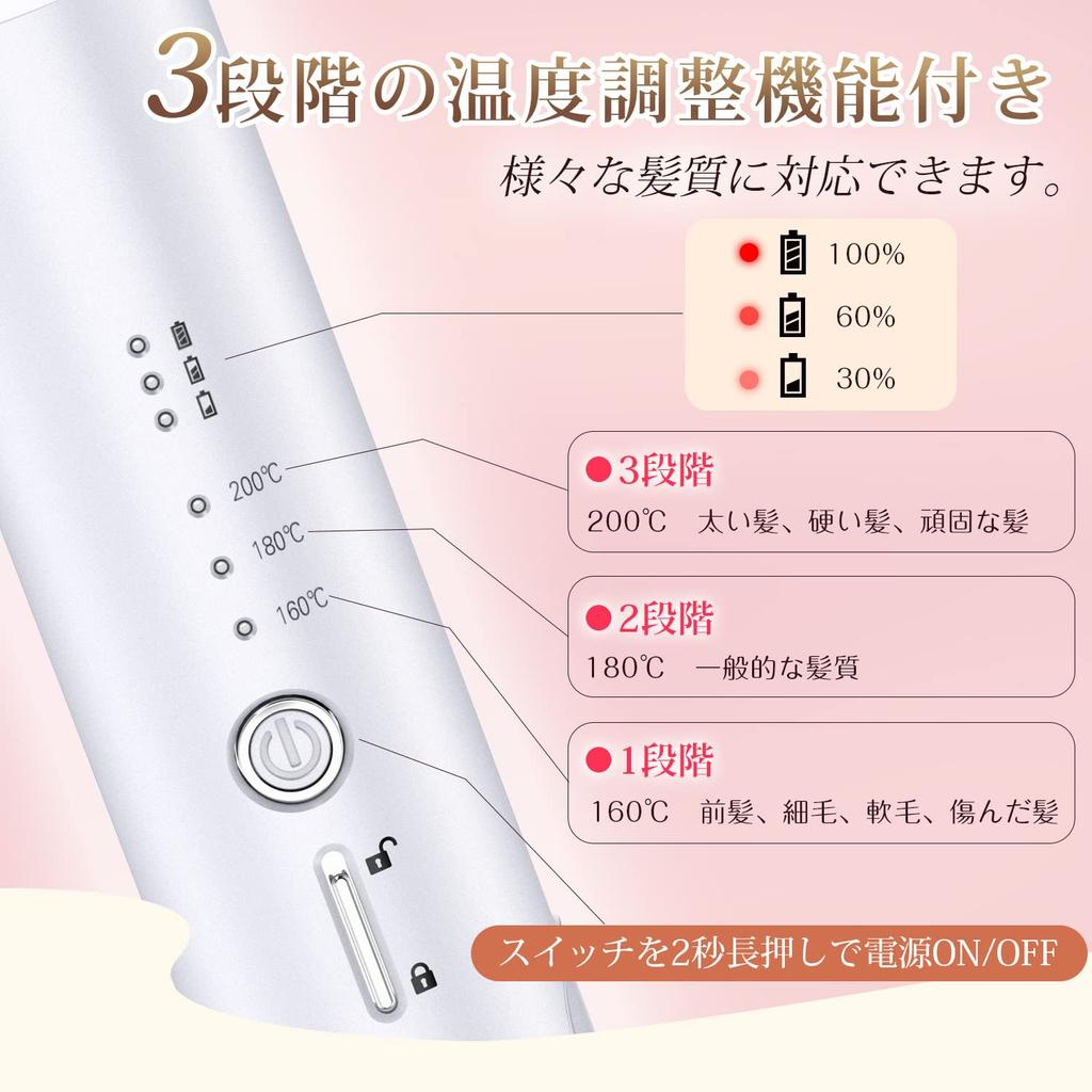 Cordless Mini Hair USB Curling 3 Temperature with Japanese Instruction Manual Straightener, Rechargeable, 2-Way & Straightening, Settings, Wireless,