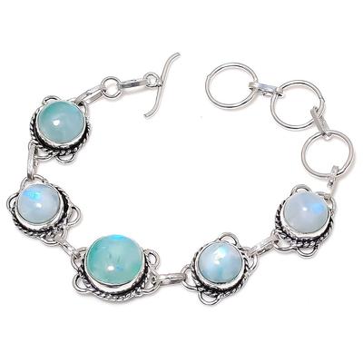 Gökkuşağı Aytaşı Değerli Taş 925 Ayar Gümüş Takı Bileklik 7-8" J5Z51