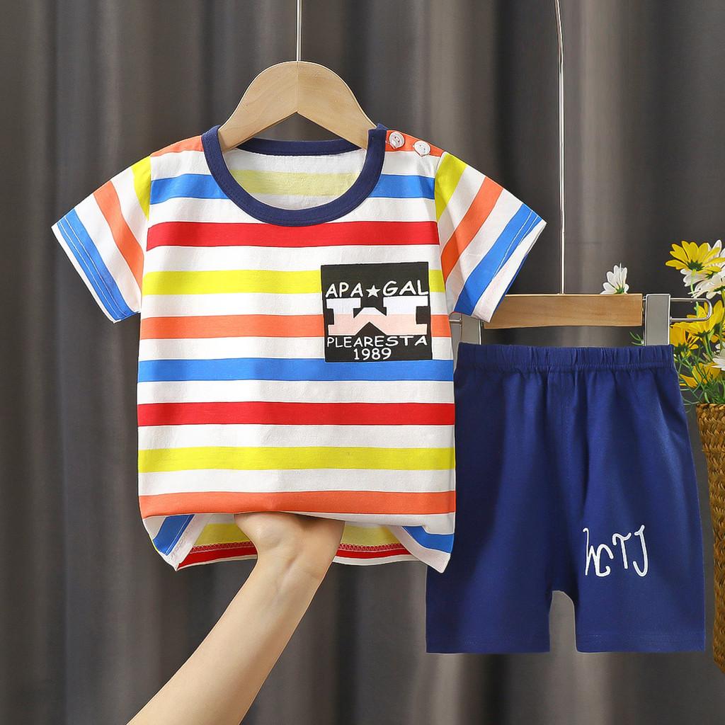 Baby Boy Girl Summer Cotton Short Sleeve Tshirt And Shorts Set With Animal Prints For Toddler Kids
