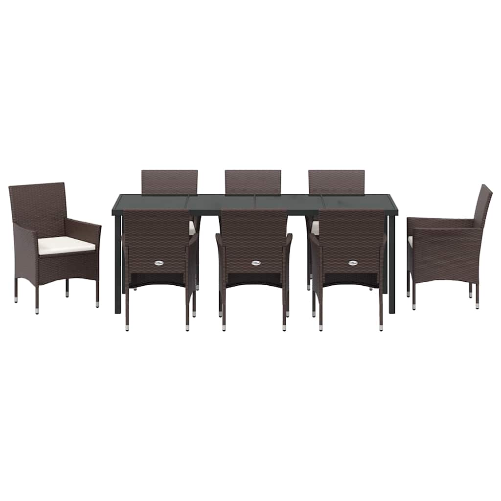 Garden Dining Set with Cushions 9 pcs Brown Poly Rattan