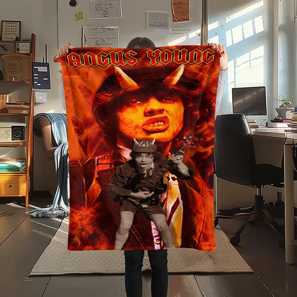 1Pc Ac-dc Band Print Flannel Blanket, High quality Comfortable for All Seasons, Home Decor, Warmth and Comfort, Perfect for Christmas Gifts