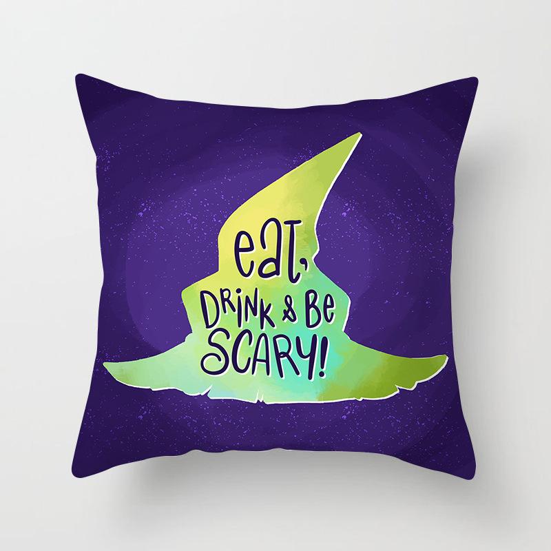 Halloween Pillow with Graffiti Letters Printed Peach Skin Home Cushion Cover Sofa Living Room Cushion Cover
