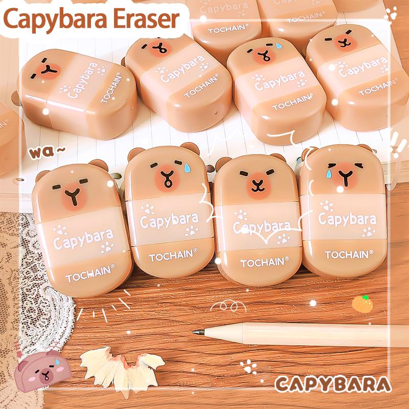 Kawaii stationery items School teacher gift Office Supplies classroom back to school capybara Rubber funny Erasers sharpener