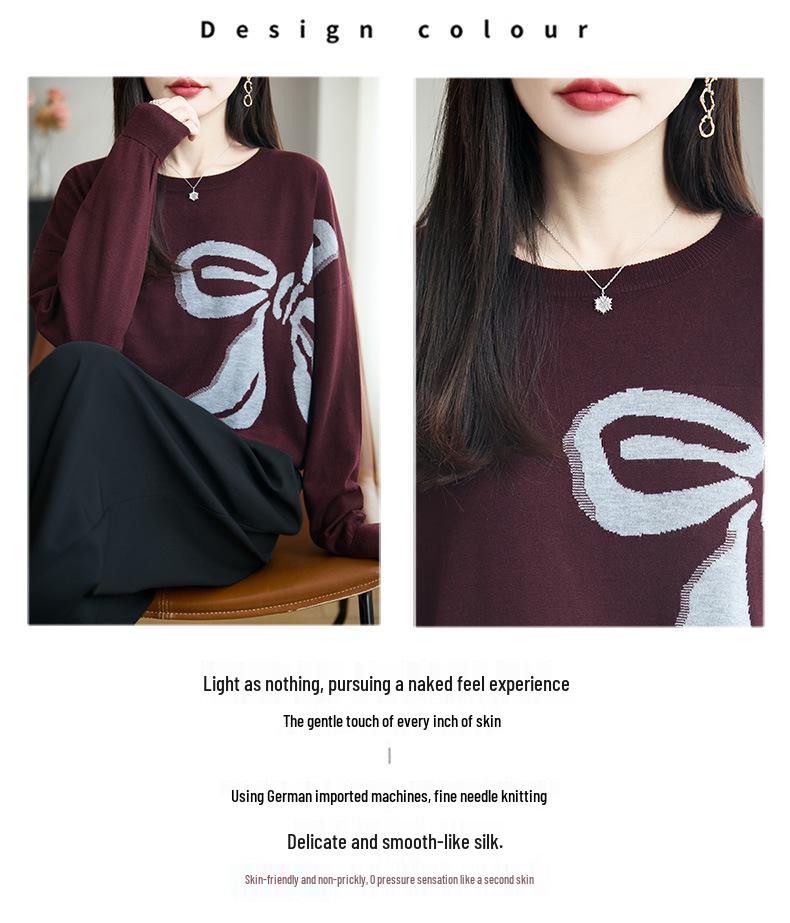 Jacquard Women's Loose Knit Sweater: Round Neck, Long Sleeve, Plus Size, Autumn/Winter High-End Fashion.