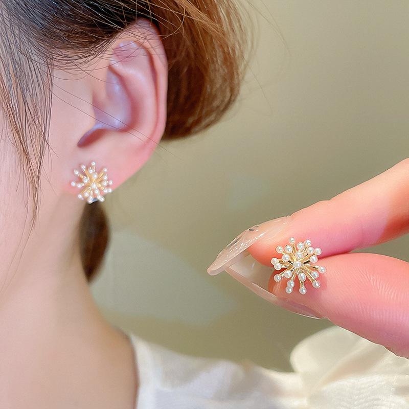 Zircon Metal Fireworks Earrings Korean Niche Cold Wind Earrings Temperament Versatile Earrings