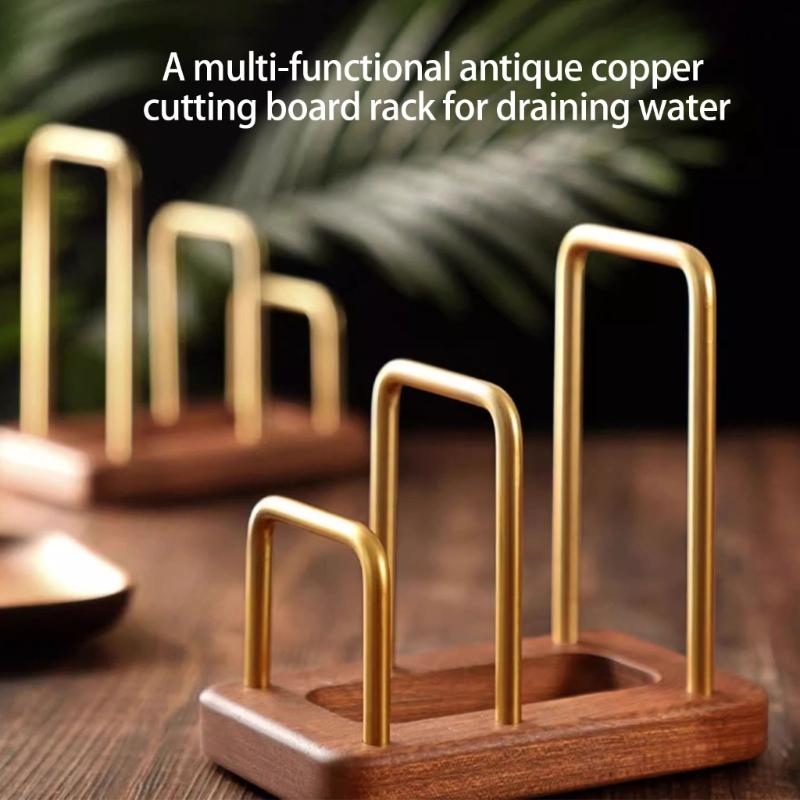 Prostorově úsporný držák na krájecí prkénka s protiskluzovou dřevěnou základnou, úložný stojan na desku na krájení na pracovní desku