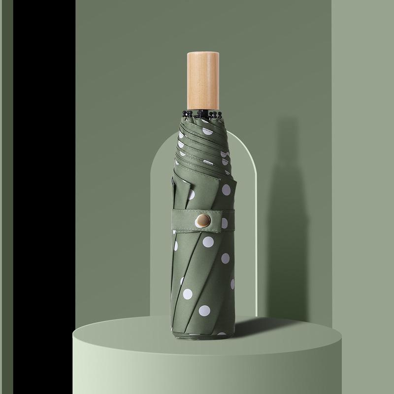 Small fresh vinyl wooden handle three-fold umbrella men's and women's umbrellas simple retro polka dot umbrella parasol
