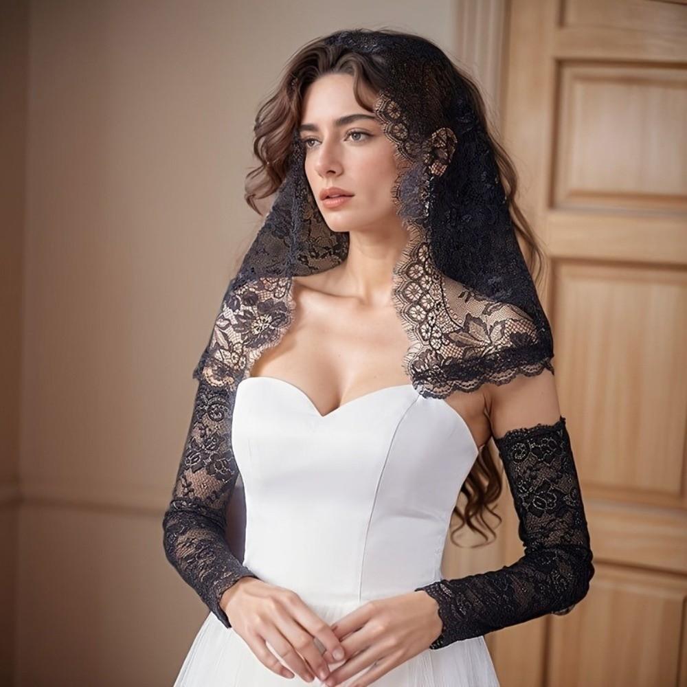 88×58cm Hijab Lace Veil Short Lace Headwrap Bridal Veils Wedding Bridal Headpiece Accessories