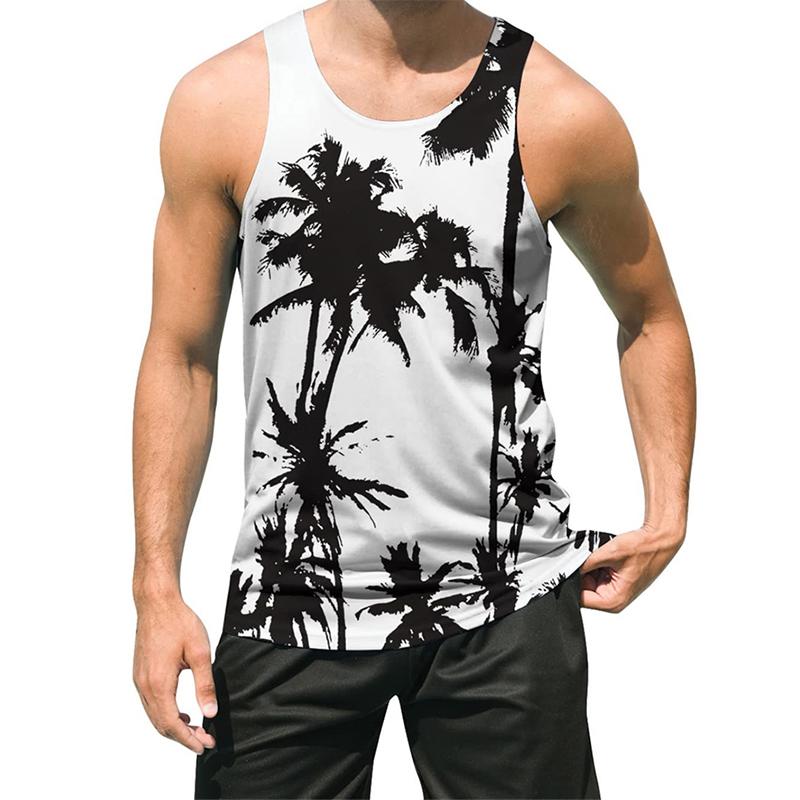 Coconut Tree Flamingo 3D Print Hawaiian Beach Tank Tops Men's Casual Fashion Vest Oversized Sleeveless Tank Top Gym Man Clothing
