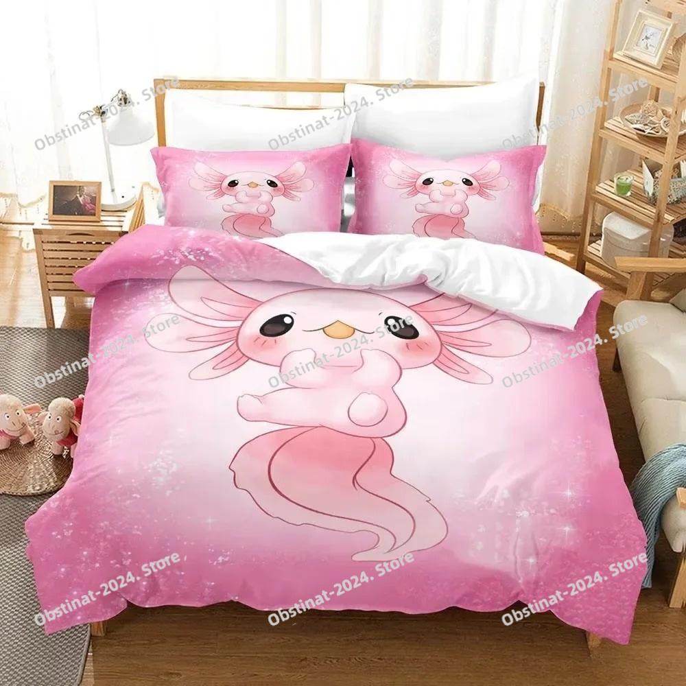 Kawaii Animal Axolotl Bedding Set Bed Cover Adult Kid Bedroom Decor Duvet Cover Pillow Case Set Single Twin Full Queen King Size