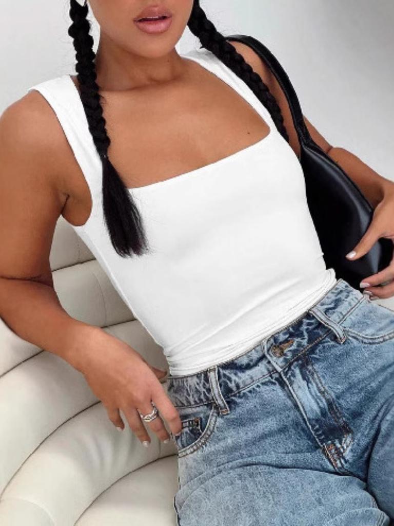 Square Neck Knit Tank Top Crop Tops Women Summer Camis Solid Color Camisole Fashion SportsTube Female Sleeveless Cropped Y2K Girl Clothes