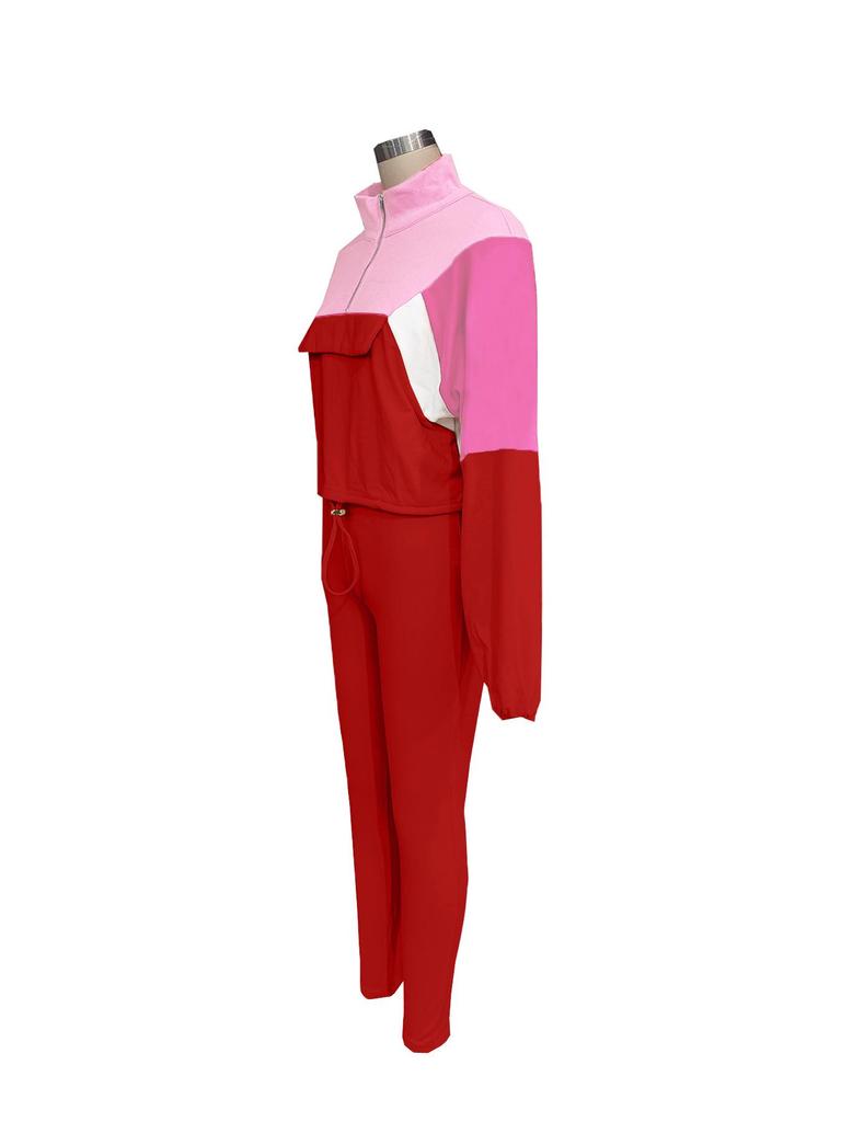 Autumn Color Block Hoodie & Skinny Pants Two-Piece Set
