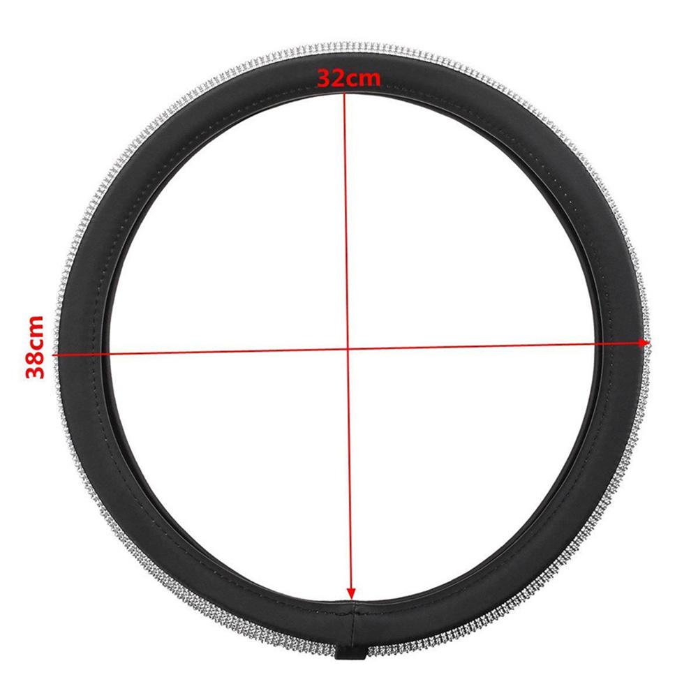 15" 38cm Bling Rhinestone Car Interior Steering Wheel Cover Black PU Leather