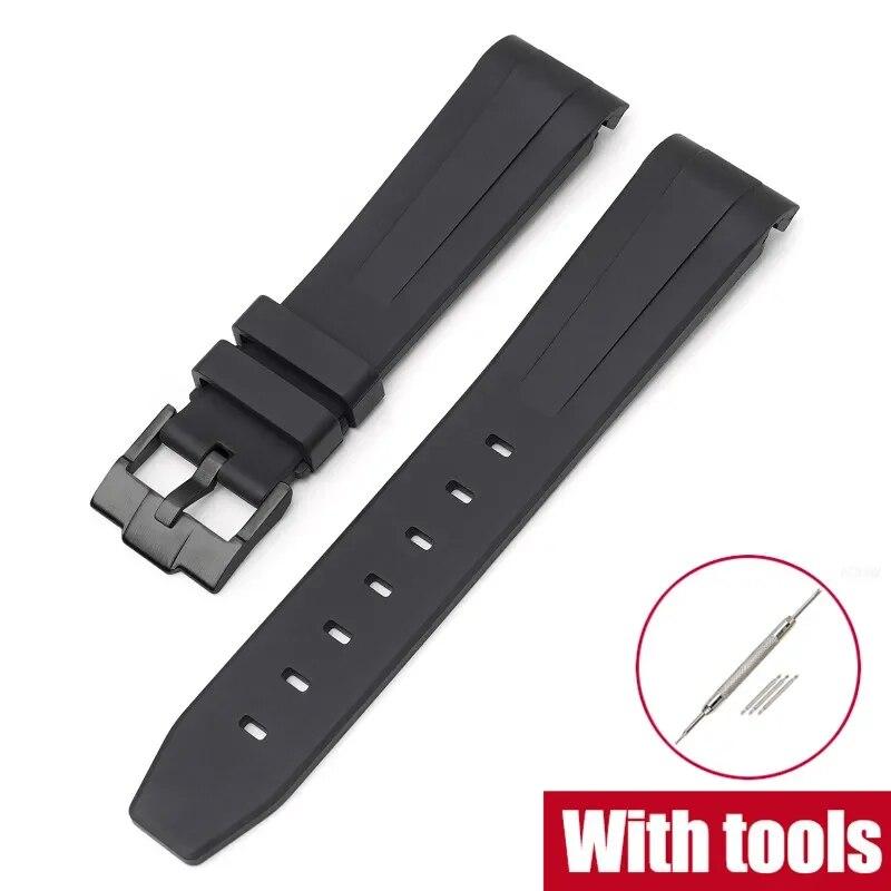 20mm Fluoro Rubber Strap for Rolex Daytona Curved End Sport Waterproof FKM Watch Band for Omega X Swatch Moonswatch with Tools