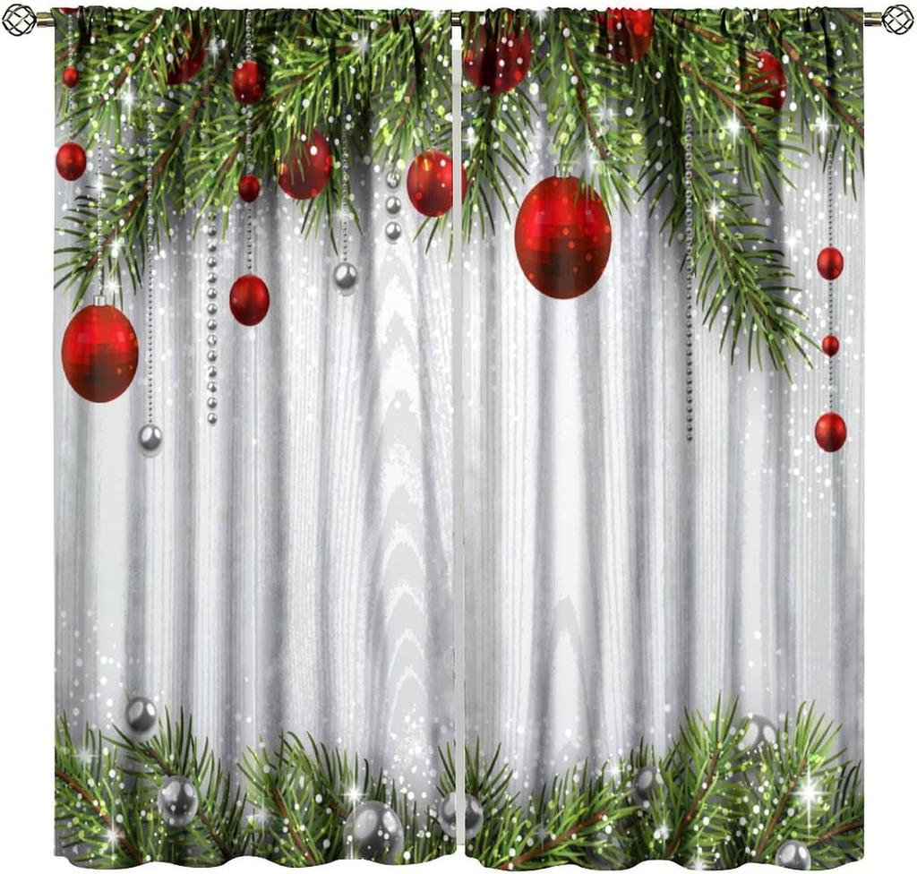 Merry Christmas Winter Snowman Curtain Xmas Tree Snowflake Holiday Curtains Bedroom Living Room Bathroom Red Polyester Sitting Window Treatment