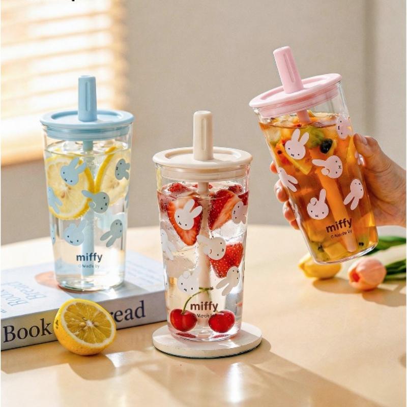 Miffy New Creative Glass Cup, Cartoon Cute High-Value Large Capacity, With Lid, Home Tea Cup, Girlish, Student, Beautiful Cup