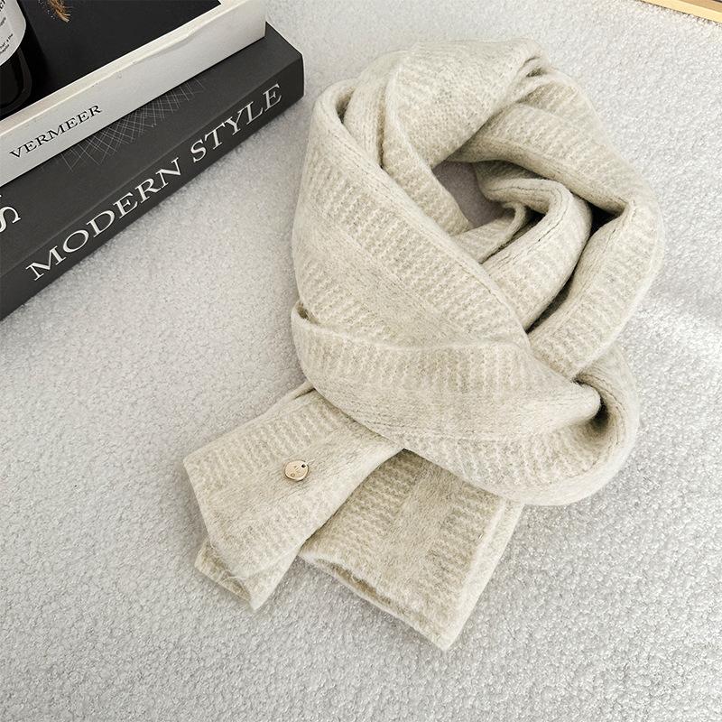 

Зимний женский вязаный шарф однотонный толстый повседневный студенческий теплый и защищающий от холода 156*21cm