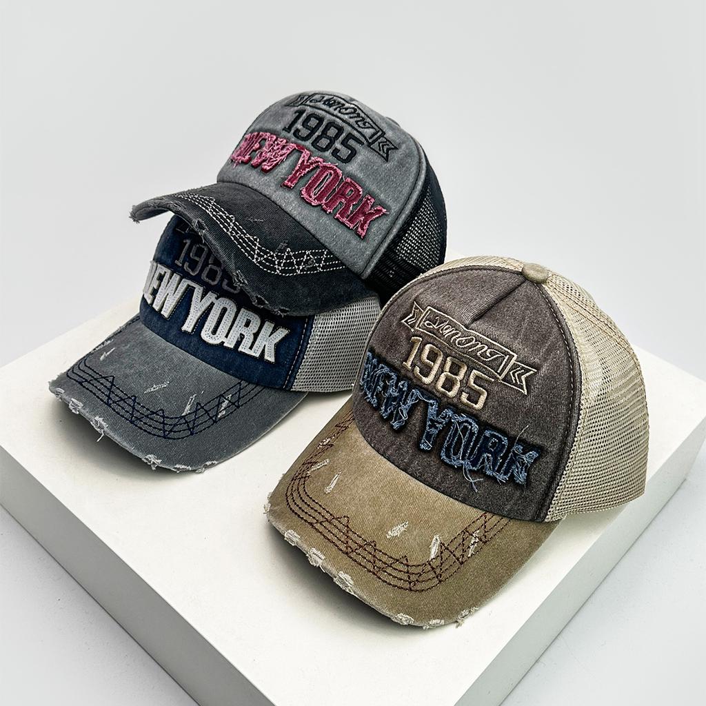 New Unisex American Vintage Embroidered 1985 Letters Baseball Hats Distress Sunshade Broken Versatile Trucker Caps Fashion Ins
