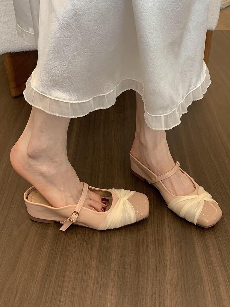 Inner Height Increase Pink Bag Head Half Slippers Female New Temperament Fairy Mary Jane Platform Single Shoes