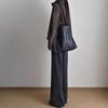 Women's Black-Grey High-Waisted Micro-Flare Jeans, Plus Size, Wide-Leg, Slimming, for Curvy Figures, Spring/Autumn 2025 Style