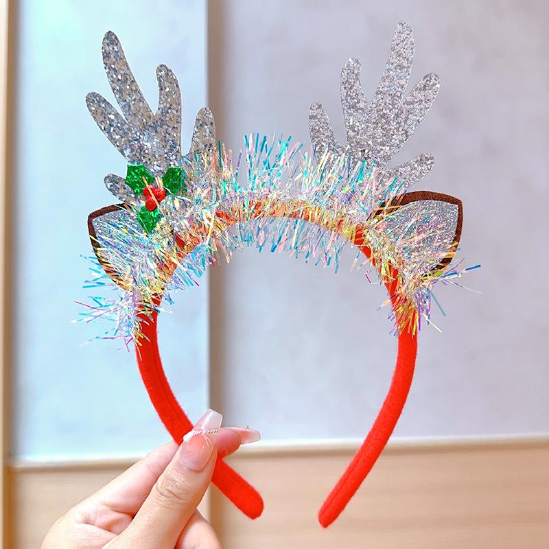 1pc Women Cute Deer Antler Headband, Polyester Christmas Party Hair Accessories Hair Hoop ,Christmas Decorations Home Holiday Essential