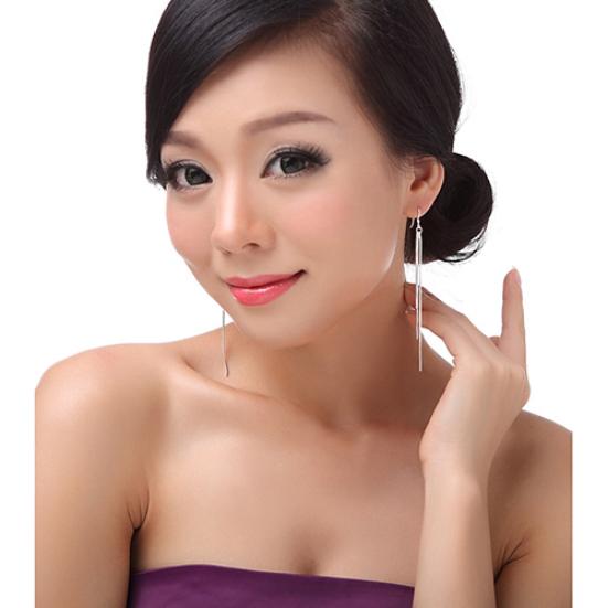 Women's Slim Tassel Hook Earrings Silver Plated Pendant Eardrop Wedding Jewelry