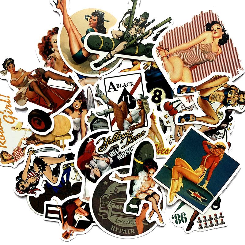 103049Pcs Retro Poster Girl Stickers For Suitcase Skateboard Laptop Luggage Fridge Phone Car Styling Diy Decal Sticker
