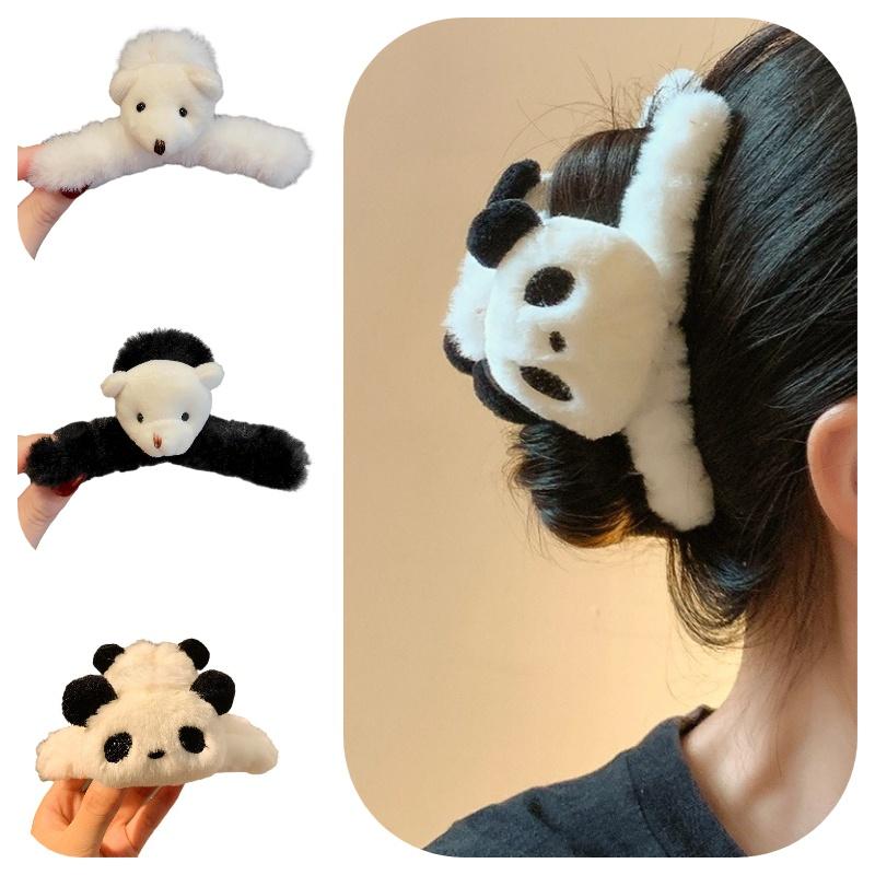 Cute Panda Plush Hair Clip Handcrafted Cartoon Clip For Women's Hairstyles