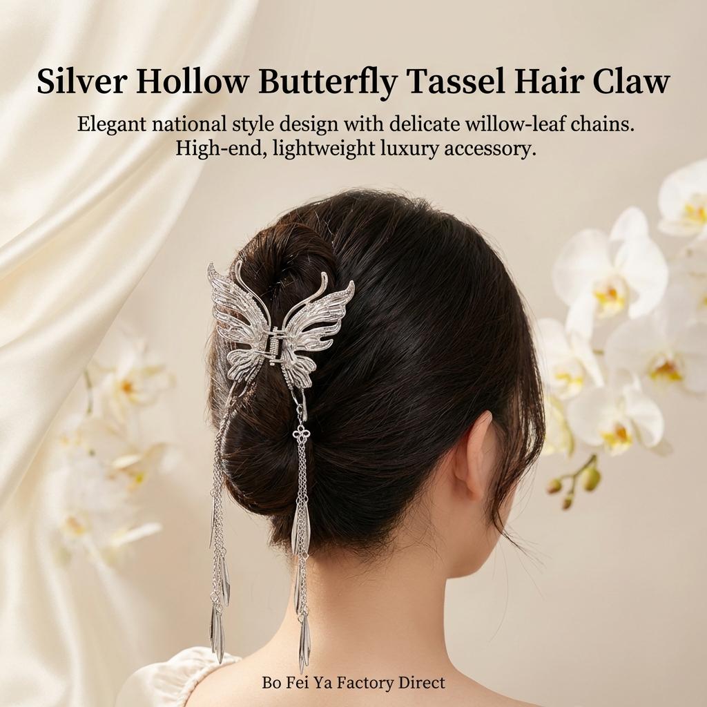 Alloy Butterfly Hair Clip With Tassel Design For Wedding Party
