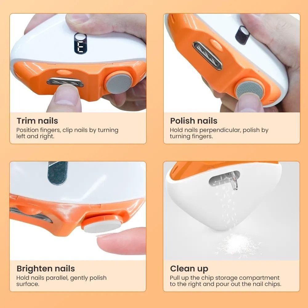 Rechargeable Electric Nail Clippers LED Light Fingernail Care Automatic Nail Trimmer Pedicure Nail Polishing Tool Kids Adults