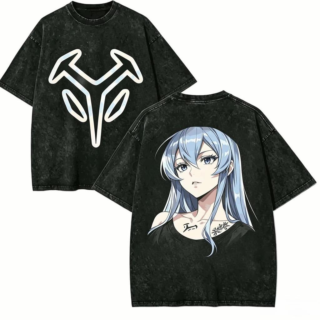 Akame Ga Kill Wash To Make Old Tshirt Esdes Doublesided Printed Anime Retro Half Sleeve Shirt Unisex And Unisex