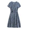 Floral dress women's  new fashion V-neck slim and thin medium and long short-sleeved chiffon skirt tide