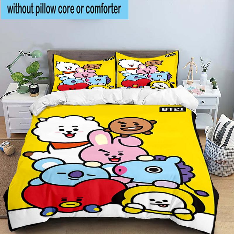 3PCS K-pop Cartoon Friends 3pcs Bedding,Including 3PCS Duvet Cover And 2pcs Pillowcases Perfect for Christmas,Ideal for Bedroom, Dormitory