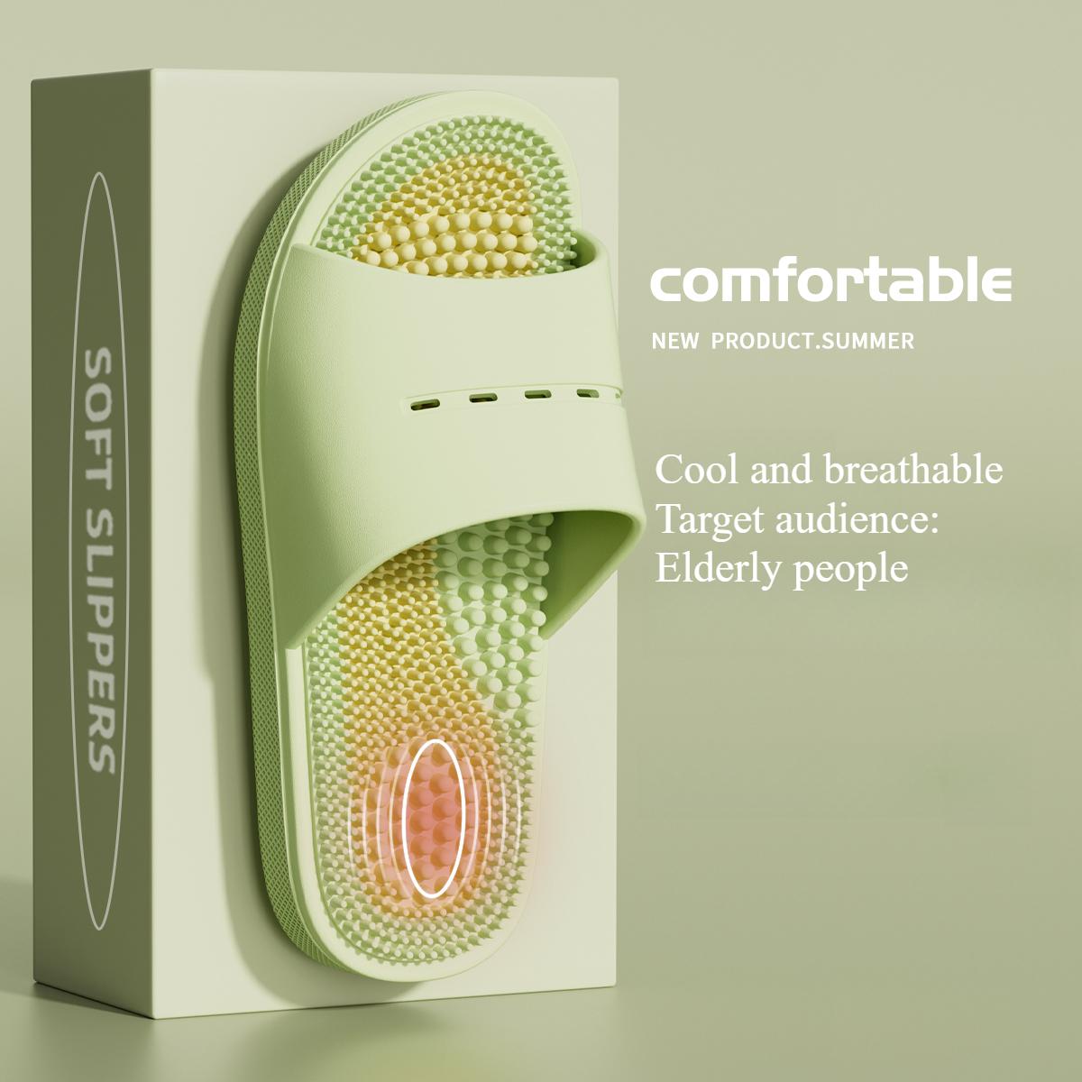 Massageschuhe für Herren im Sommer, für drinnen, Zuhause, Badezimmer, zum Baden, Fußmassage, rutschfest, kühle Hausschuhe für Herren 36-37 grün